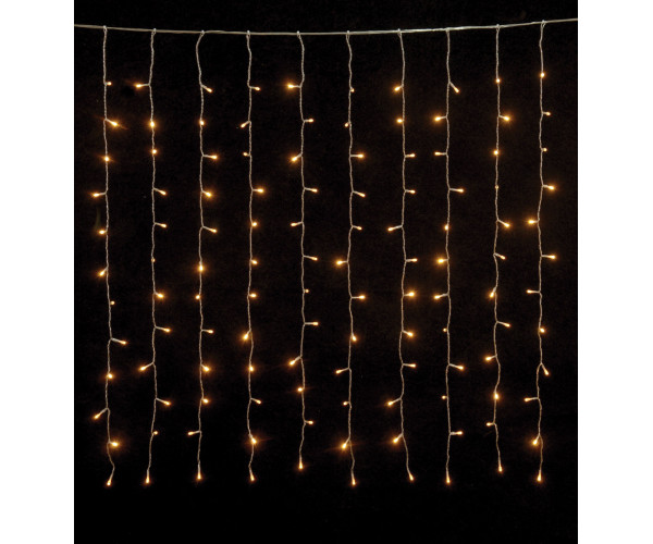 144 Led Συμμετρική Κουρτίνα All Flasher Με Μετασχηματιστή Ιp44 Και Επέκταση 200 x 70(h)cm,Με Διάφανο Καλώδιο/Θερμό Λαμπάκι (Kelvin: 2.500 - 3.000)
