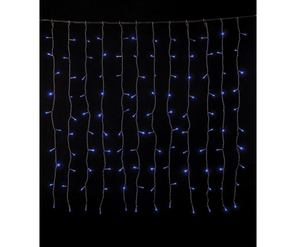 240Led Συμμετρική Κουρτίνα Για Εσωτερική Χρήση Με 8 Προγράμματα 200 x 100(h)cm,Διάφανο Καλώδιο/Μπλέ Λαμπάκι