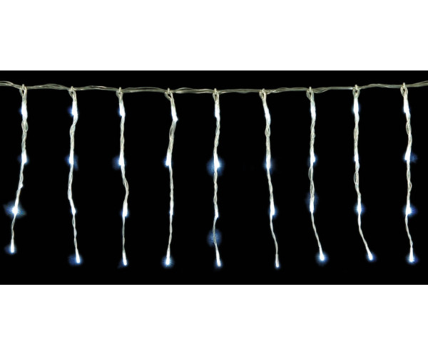 Συμμετρική Κουρτίνα 200Led Με 8 Προγράμματα, Διάφανο Καλώδιο, Λευκο( Του Πάγου) Λαμπάκι 500 X 40cm