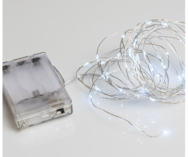 20Led Λαμπάκια Copper Μπαταρίας Με Ασημί Καλώδιο Και Θερμό Φωτισμό (10cm Απόσταση) 2 Μέτρα (Kelvin: 6.000 - 10.000)