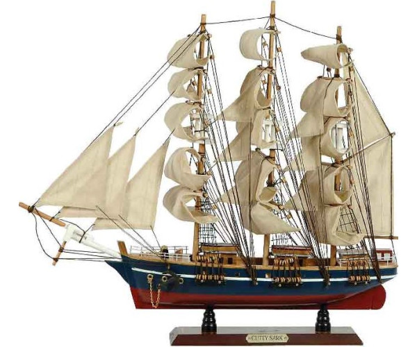 Ξύλινο Παραδοσιακό Καράβι 50 x 10 x 45 (H) cm, Μπλέ - Κόκκινο