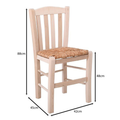 CASA Καρέκλα Οξιά Άβαφη με Ψάθα Αβίδωτη