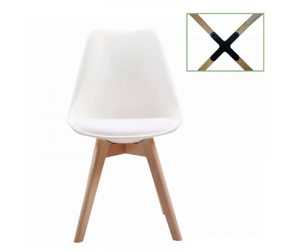 MARTIN Καρέκλα Metal Cross Ξύλο, PP Άσπρο, Μονταρισμένη Ταπετσαρία (ΣΕΤ 4 τεμ)