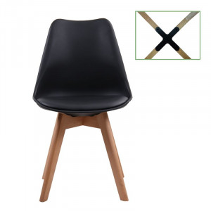 MARTIN Καρέκλα Metal Cross Ξύλο, PP Μαύρο Μονταρισμένη Ταπετσαρία (ΣΕΤ 4 τεμ)