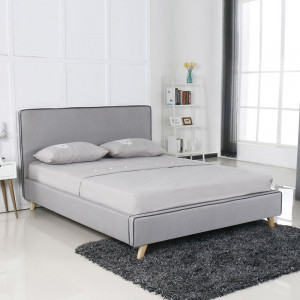 MORISSON Κρεβάτι Διπλό, για Στρώμα 160x200cm, Ύφασμα Ανοιχτό Γκρι