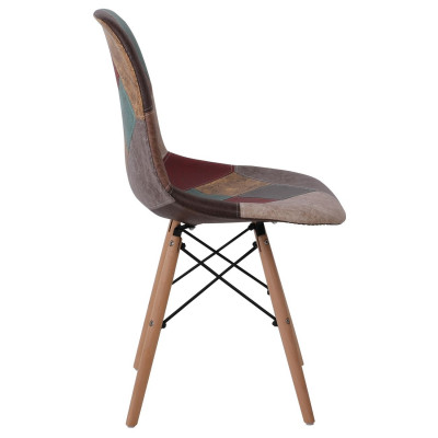 ART Wood Καρέκλα Τραπεζαρίας, Πόδια Οξιά, Κάθισμα PP με Ύφασμα Patchwork Καφέ (ΣΕΤ 4 τεμ)