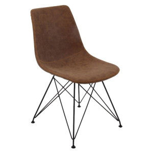 PANTON Καρέκλα Μέταλλο Βαφή Μαύρο, PU Vintage Brown (ΣΕΤ 4 τεμ)