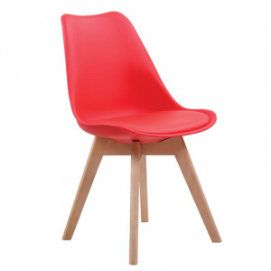 MARTIN Καρέκλα Ξύλο, PP Κόκκινο Μονταρισμένη Ταπετσαρία (ΣΕΤ 4 τεμ)
