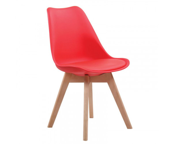 MARTIN Καρέκλα Ξύλο, PP Κόκκινο Μονταρισμένη Ταπετσαρία (ΣΕΤ 4 τεμ)