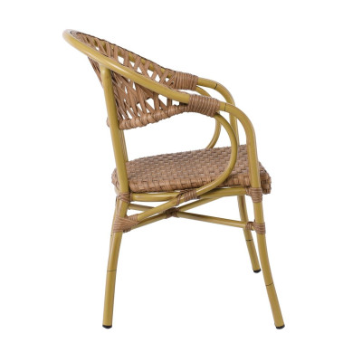 VEGERA Rattan Πολυθρόνα Dining Αλουμίνιο Φυσικό, Wicker Φυσικό, Στοιβαζόμενη