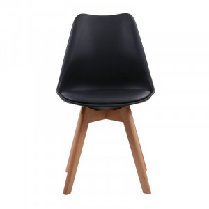 MARTIN Καρέκλα Ξύλο, PP Μαύρο Μονταρισμένη Ταπετσαρία (ΣΕΤ 4 τεμ)