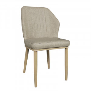DELUX Καρέκλα Μέταλλο Βαφή Φυσικό, Linen PU Μπέζ (ΣΕΤ 6 τεμ)