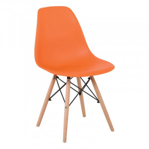 ART Wood Kαρέκλα Τραπεζαρίας - Κουζίνας, Πόδια Οξιά, Κάθισμα PP Πορτοκαλί - 1 Step K/D (ΣΕΤ 4 τεμ)