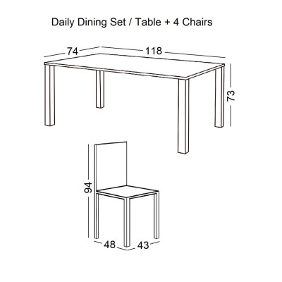 DAILY Set Τραπεζαρία Ξύλινη Σαλονιού - Κουζίνας: Τραπέζι + 4 Καρέκλες / Άσπρο - Φυσικό