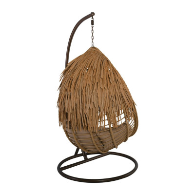 SALSA TROPIC Κρεμαστή Πολυθρόνα, Wicker Φυσικό, Μέταλλο Brown, Μαξιλάρι Μπεζ