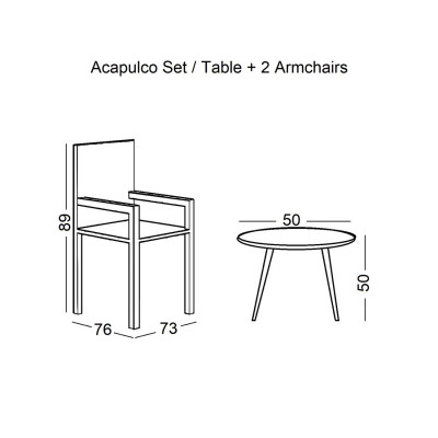 ACAPULCO Set Κήπου - Βεράντας: Τραπέζι + 2 Πολυθρόνες Μέταλλο Μαύρο / Rattan Μαύρο