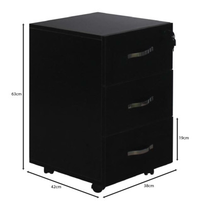 UNIT Συρταριέρα Γραφείου, 3 Συρτάρια, Τροχήλατη, Melamine Απόχρωση Μαύρο