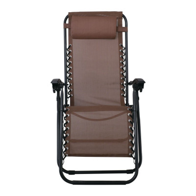 SUPER RELAX Πολυθρόνα με Υποπόδιο, Μέταλλο Βαφή Μαύρο, Textilene Καφέ (ΣΕΤ 2 τεμ)