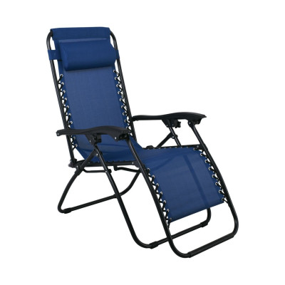 SUPER RELAX Πολυθρόνα με Υποπόδιο, Μέταλλο Βαφή Μαύρο, Textilene Μπλε (ΣΕΤ 2 τεμ)