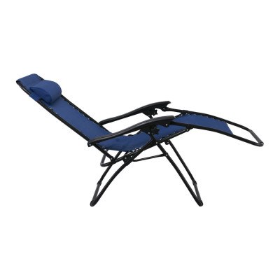 SUPER RELAX Πολυθρόνα με Υποπόδιο, Μέταλλο Βαφή Μαύρο, Textilene Μπλε (ΣΕΤ 2 τεμ)