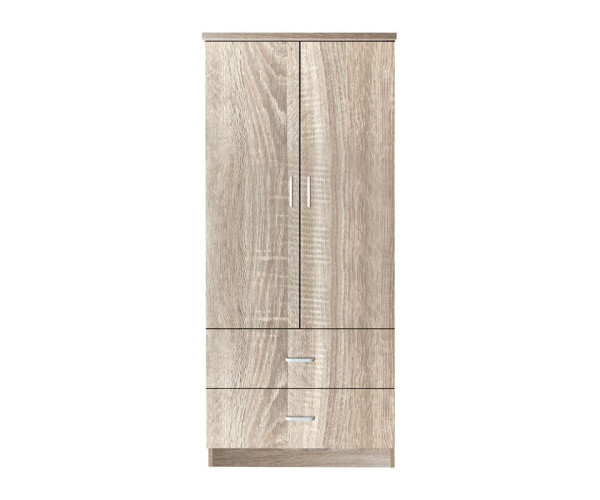 CLOSET Ντουλάπα Δίφυλλη, Ράφι, Θέσεις για Κρεμάστρες, 2 Συρτάρια, Απόχρωση Sonoma CLOSET Ντουλάπα Δίφυλλη, Ράφι, Θέσεις για Κρεμάστρες, 2 Συρτάρια, Απόχρωση Sonoma