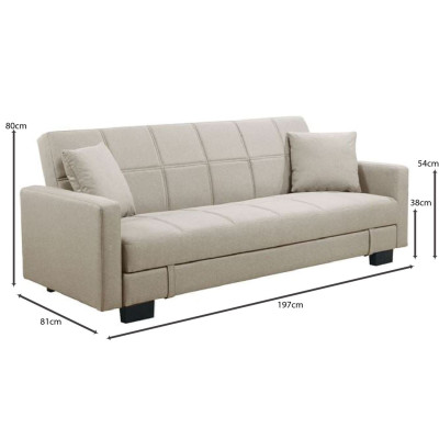 KELSO Καναπές - Κρεβάτι με Αποθηκευτικό Χώρο, 3Θέσιος, Ύφασμα Cappuccino