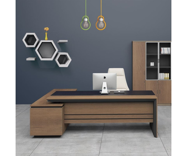 PROLINE Γραφείο Δεξιά Γωνία Απόχρωση Καρυδί Δρυς - Μαύρο