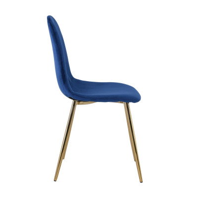 CELINA Καρέκλα Χρώμιο Χρυσό, Velure Μπλε (ΣΕΤ 4 τεμ)
