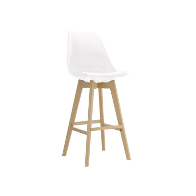 MARTIN Σκαμπό BAR Οξιά Φυσικό, Κάθισμα Η.67cm, PP-Pu Άσπρο, Μονταρισμένη Ταπετσαρία (ΣΕΤ 4 τεμ)