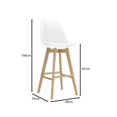 MARTIN Σκαμπό BAR Οξιά Φυσικό, Κάθισμα Η.67cm, PP-Pu Άσπρο, Μονταρισμένη Ταπετσαρία (ΣΕΤ 4 τεμ)
