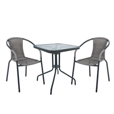 BALENO Set Κήπου - Βεράντας: Τραπέζι + 2 Πολυθρόνες Μέταλλο Ανθρακί, Wicker Mixed Grey
