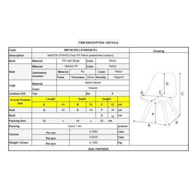 MARTIN STRIPE Καρέκλα Ξύλινο Πόδι, PP Petrol (ΣΕΤ 4 τεμ)
