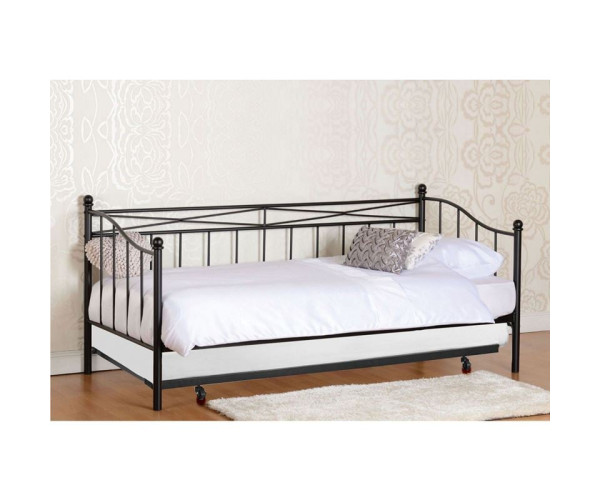 MARIN Set: Daybed με Στρώμα 90x190 + Βοηθητικό Κρεβάτι με Στρώμα 85x185 Μέταλλο Μαύρο
