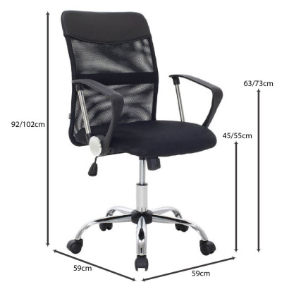 BF2401 Πολυθρόνα Γραφείου Βάση Χρώμιο, Ύφασμα & Mesh Απόχρωση Μαύρο