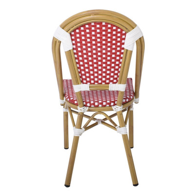 PARIS Καρέκλα Bistro Αλουμίνιο Φυσικό, Wicker Άσπρο - Κόκκινο, Στοιβαζόμενη