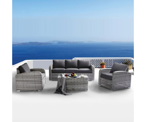BELMAR Living Set Σαλόνι Κήπου ALU:3Θέσ+2 Πολυθρόνες+Τραπέζι Wicker GreyWhite, Μαξ.Γκρι Σκ.