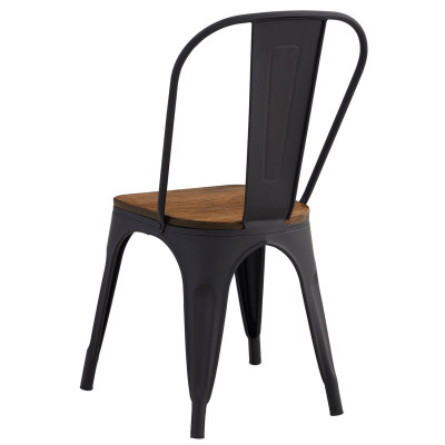 RELIX Wood Καρέκλα Μέταλλο Βαφή Μαύρο Extra Matte, Κάθισμα Dark Oak, Στοιβαζόμενη