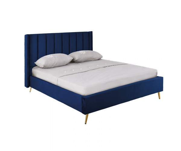 PASSION  Κρεβάτι Διπλό για Στρώμα 160x200cm, Ύφασμα Velure Απόχρωση Μπλε