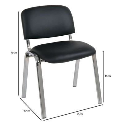 SIGMA Καρέκλα Στοιβαζόμενη Γραφείου Επισκέπτη, Χρώμιο, PVC Μαύρο