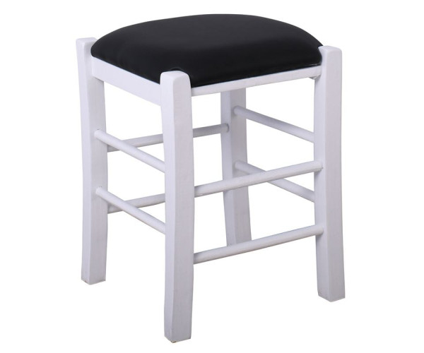 ΤΑΒΕΡΝΑΣ Σκαμπό Βοηθητικό, Οξιά Βαφή Εμποτισμός Λάκα Άσπρο, Κάθισμα Pu Μαύρο