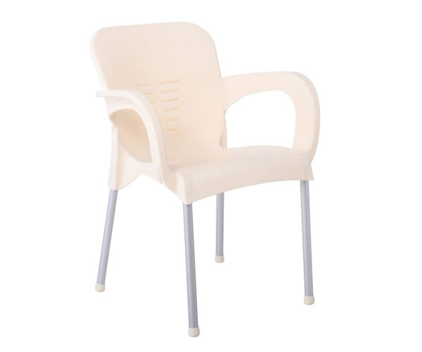 LARA-II Πολυθρόνα Dining Στοιβαζόμενη, ALU Silver, PP Εκρού