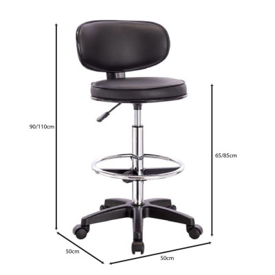 BF406 Σκαμπό Reception-Ταμείου PU Μαύρο, Τροχήλατο, Ρύθμιση Ύψους, Περιστρεφόμενο (ΣΕΤ 2 τεμ)