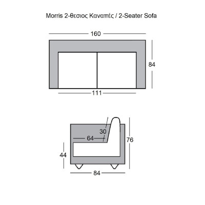 MORRIS Καναπές 2Θέσιος Σαλονιού - Καθιστικού, Ύφασμα Teddy Μαύρο