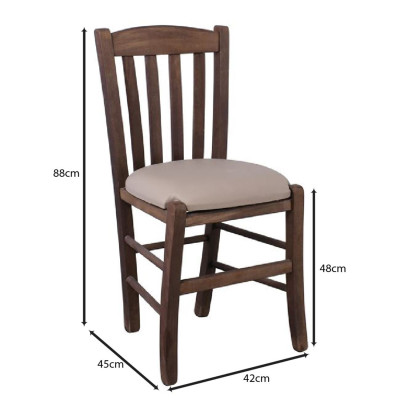 CASA Καρέκλα Οξιά Βαφή Εμποτισμού Καρυδί, Κάθισμα Pu Cappuccino