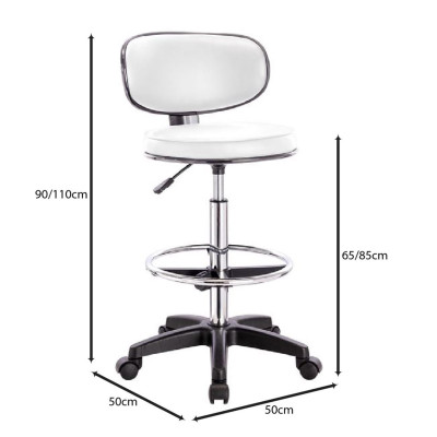 BF406 Σκαμπό Reception-Ταμείου PU Άσπρο, Τροχήλατο, Ρύθμιση Ύψους, Περιστρεφόμενο (ΣΕΤ 2 τεμ)