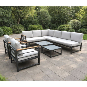 MARILIAN Set Σαλόνι Κήπου, Πολυμορφικό 6τεμ, Μέταλλο Βαφή Ανθρακί, Μαξιλάρια Γκρι