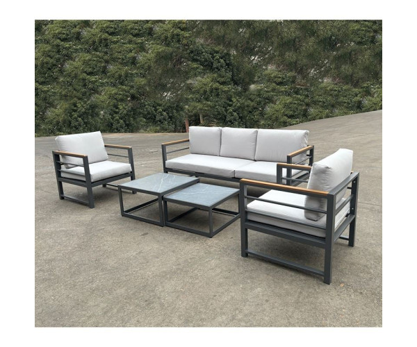 MARILIAN Set Σαλόνι Κήπου, 5τεμ, Μέταλλο Βαφή Ανθρακί, Μαξιλάρια Γκρι