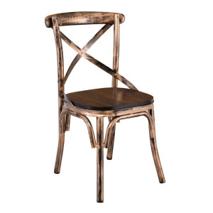 MARLIN Wood Καρέκλα Dark Oak, Μέταλλο Βαφή Black Gold (ΣΕΤ 4 τεμ)