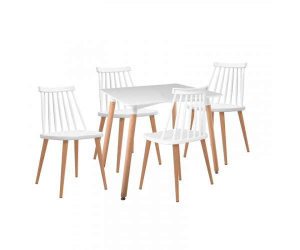 LAVIDA-ART Τραπεζαρία: Τραπέζι 80x80 Οξιά/MDF + 4 Καρέκλες Μέταλλο Βαφή Φυσικό PP Άσπρο