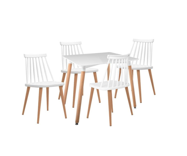 LAVIDA-ART Τραπεζαρία: Τραπέζι 80x80 Οξιά/MDF + 4 Καρέκλες Μέταλλο Βαφή Φυσικό PP Άσπρο LAVIDA-ART Τραπεζαρία: Τραπέζι 80x80 Οξιά/MDF + 4 Καρέκλες Μέταλλο Βαφή Φυσικό PP Άσπρο